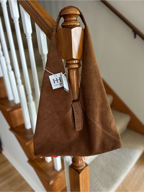 Haute Hippie Handbags - NWT Haute Hippie Triangle Suede Hobo, Cognac Brown
